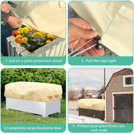 Set di 3 coperture rettangolari per vasi da fiori, protezione invernale contro il gelo, con coulisse, per balcone o davanzale (100 x 40 x 45 cm)