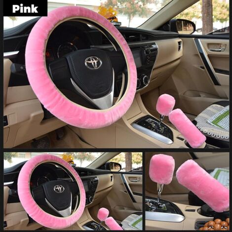 Set di 3 coprivolanti per auto, coprivolanti in peluche, coprivolanti invernali, coprivolanti per auto, per volanti di diametro specifico, rosa