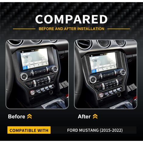 Set di 3 cornici per console auto, pannello di controllo centrale, aria condizionata, coperchio CD, adesivi decorativi in fibra di carbonio, compatibili con gli accessori interni Ford Mustang GT 2015-
