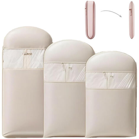 Set di 3 custodie porta abiti autocompressive con protezione, trasparenti e antipolvere, beige, 3 misure