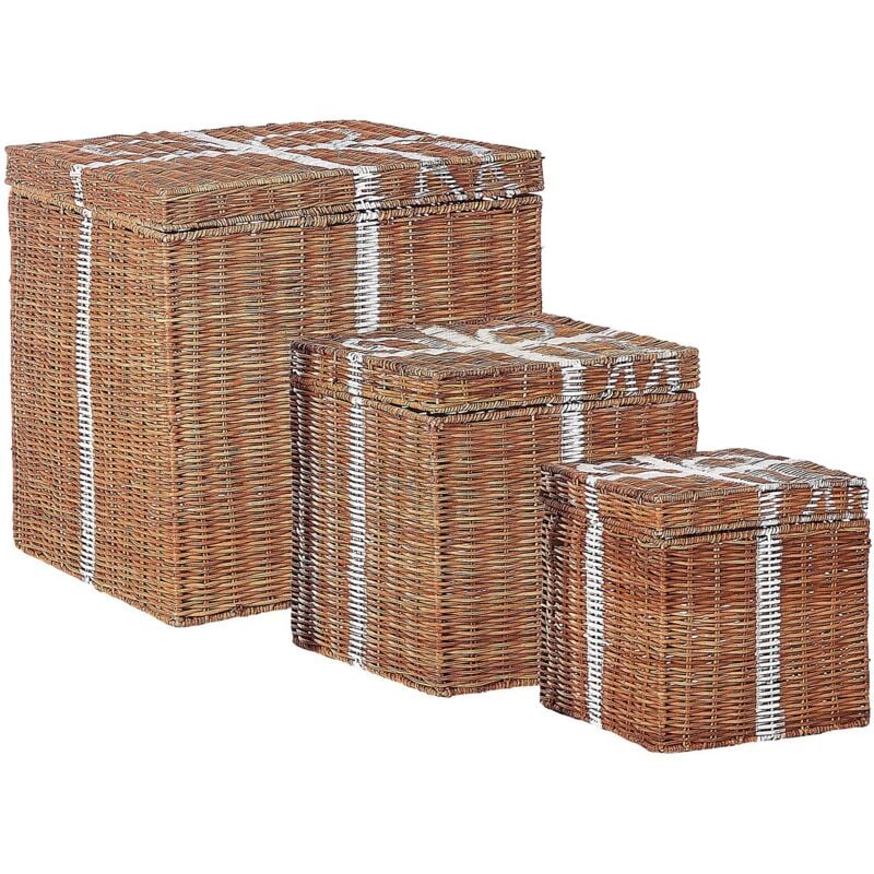 Beliani - Set di 3 decorazioni natalizie rustiche Scatola regalo a forma di figurina in rattan marrone Cadeu