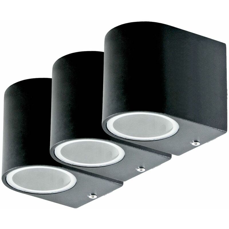 Image of Set di 3 downlight illuminazione da parete per esterni faretti da giardino lampade per facciate ALU nero IP44 spot