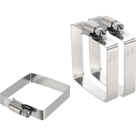 Set di 3 fascette rettangolari regolabili in acciaio inox 304, 5 x 5 cm, per condotti, supporti per cavi, sistemi di progetto per ponti, argento