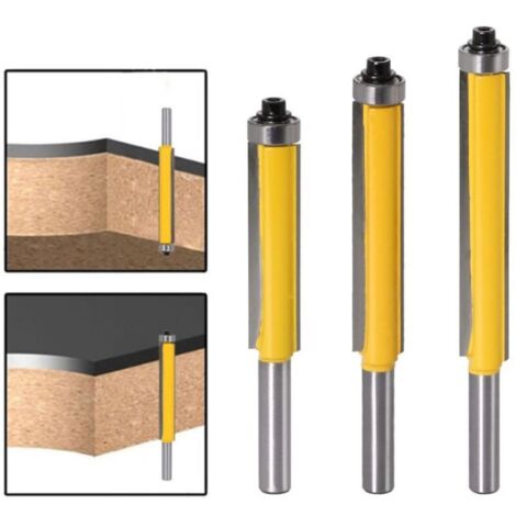 Set di 3 frese per rifilatura a filo con gambo da 8 mm e cuscinetto, fresa per copiatura con cuscinetto superiore, fresa per legno extra lunga
