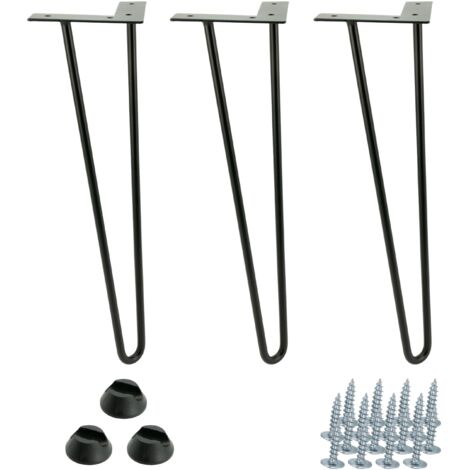 Set di 3 gambe per mobili a forcina, altezza 41 cm, 2 aste, nero