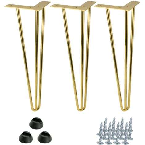 Set di 3 gambe per mobili Gambe a forcina oro lucido altezza 41 cm per un tavolo