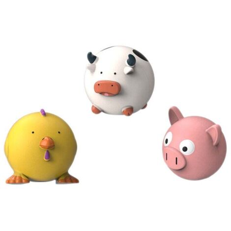 Set di 3 giocattoli da masticare in lattice per cani, giocattoli interattivi per cani, giocattoli per animali domestici a forma di maiale, divertenti giocattoli a forma di mucca e pulcino per cuccioli