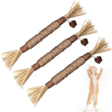 Set di 3 giocattoli per gatti in legno naturale, giocattoli da masticare con erba gatta, per la pulizia dei denti e la cura dentale, snack commestibili per gatti.