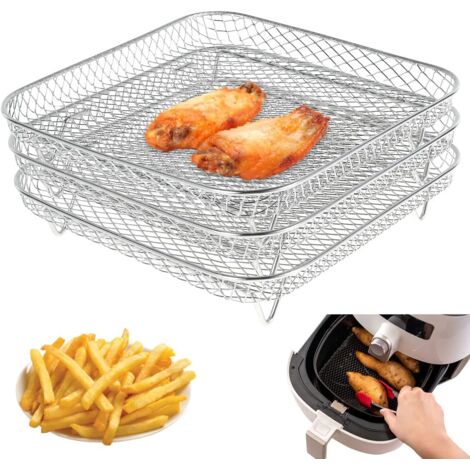 Set di 3 griglie quadrate impilabili per friggitrice ad aria da 8 pollici, griglie per essiccatore multistrato in acciaio inossidabile, accessori per friggitrice ad aria per Cosori, Instant Vortex, Nu