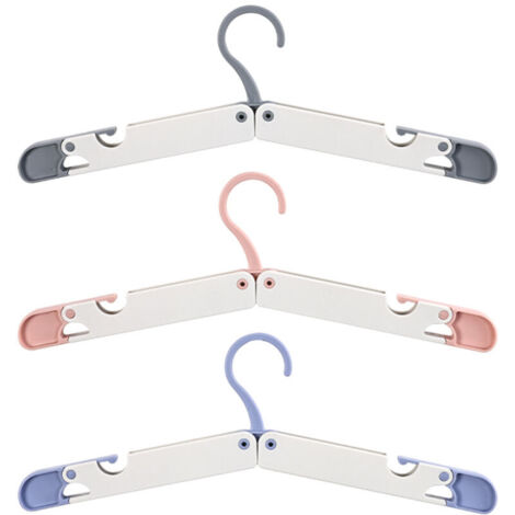 Set di 3 grucce da viaggio: pieghevoli, resistenti, antiscivolo, salvaspazio (grigio, rosa, blu) con confezione regalo, metro a nastro e custodia.