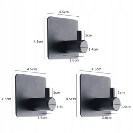 Set di 3 grucce portasciugamani e porta abiti in metallo nero per il bagno