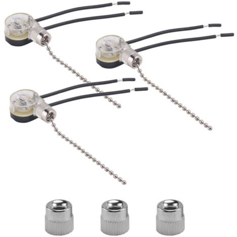 Set di 3 interruttori per ventilatori da soffitto con catena di ricambio in nichel