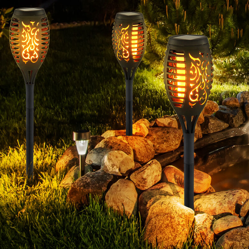 Image of Set di 3 lampade a led ad innesto solare per esterni decorazione da giardino nera fustellati lampada cortile riflettore punta di terra