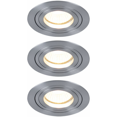Set di 3 lampade da incasso di alta qualità rotonde in alluminio spazzolato Lampade da cucina Spot Paulmann 926.26
