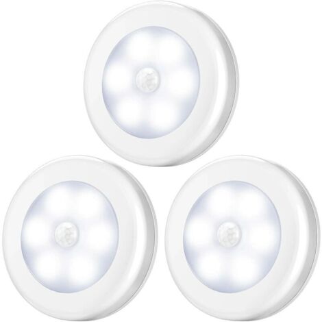 Set di 3 lampade notturne a induzione per il rilevamento del corpo umano, con 6 LED a batteria, luce bianca, ideale per armadi e corridoi.