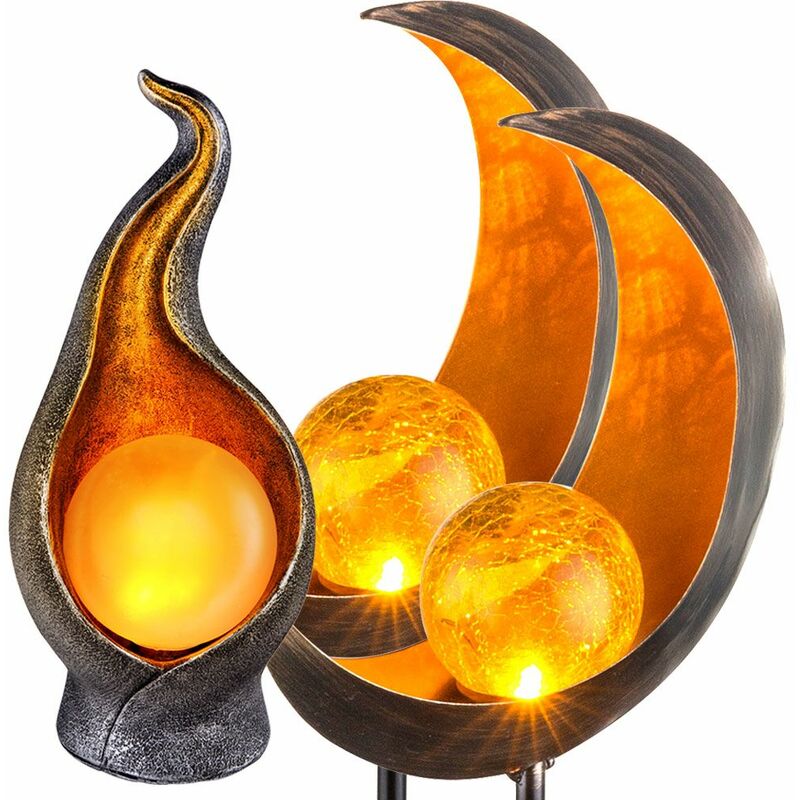 Image of Set di 3 lampade solari da esterno a LED Plug Moon Stand luci da portico per giardino in bronzo dorato color bronzo