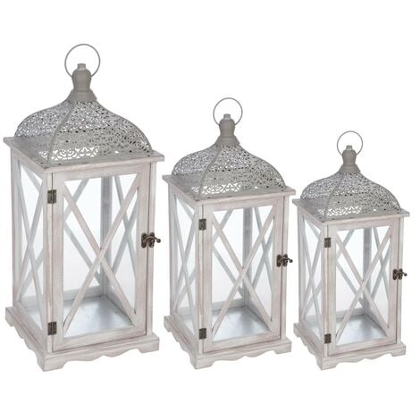 Set di 3 lanterne Iside in legno naturale - Atmosphera créateur d'intérieur