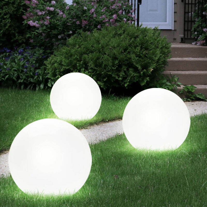 Image of Set di 3 sfere di luci solari da giardino LED decorazione da giardino sfera solare per luce esterna plug-in 20 cm Luce a sfera solare, durata della