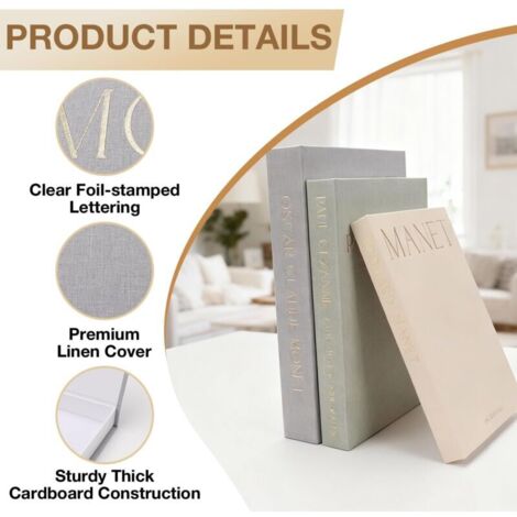 Set di 3 libri decorativi per la casa - Libri decorativi effetto lino - Libri decorativi effetto finto - Scatola a forma di libro finto - Con chiusura magnetica - Per tavolino da caffè