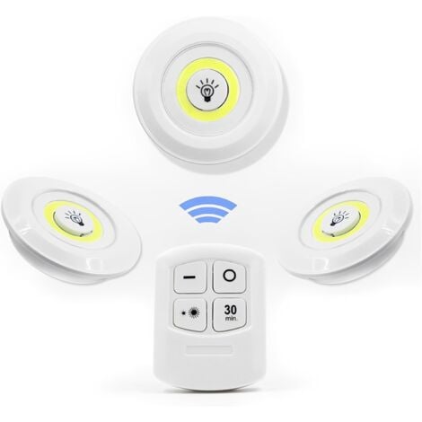 Set di 3 luci con telecomando. Luce LED adesiva bianca con batteria.  Luce senza fili Installazione senza fili (batterie non incluse) Luce con batteria per cucina, camera da letto