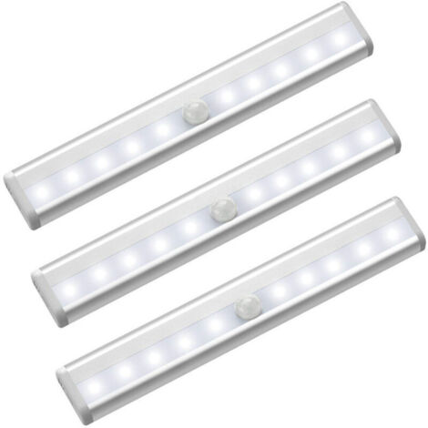 Set di 3 luci LED con sensore di movimento per armadio, 10 faretti LED senza fili, luci LED per armadio, illuminazione LED a batteria con strisce magnetiche, luce notturna per bambini, e