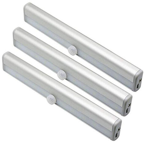 Set di 3 luci LED con sensore di movimento per armadio, 10 faretti LED wireless, luci LED per armadio, illuminazione LED a batteria con strisce magnetiche, luce notturna per bambini, e