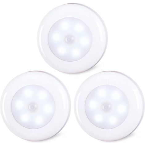 Set di 3 luci LED da interno con sensore di movimento, adesive, a batteria, senza fili, ideali per armadi, scale, ripostigli e cucine, luce bianca fredda.