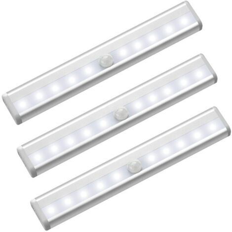 Set di 3 luci LED wireless con sensore di movimento e striscia magnetica per armadio, guardaroba, scale, casa, ufficio - Argento
