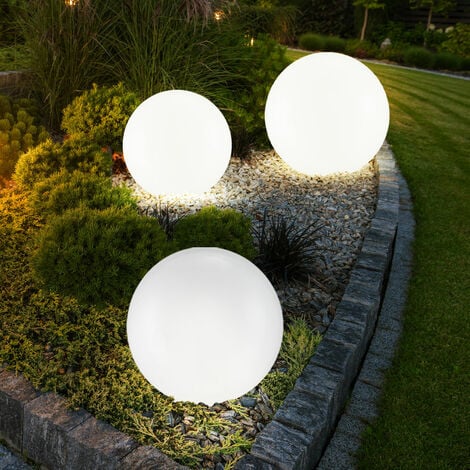 ETC-SHOP Set di 3 luci solari a globo a LED per esterni Illuminazione del giardino Lampade a innesto per aiuole 20, 25 e 30 cm