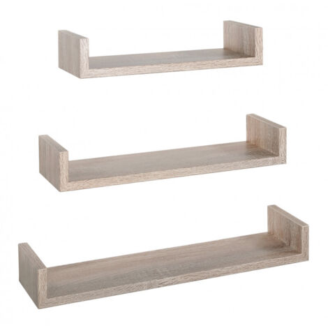 Set di 3 Mensole da Muro, Mensole Muro Design, Mensola da Parete, Rovere Sagerau, 60x8 p15,5 cm, 50x8 p15,5 cm e 40x8 p15,5 cm - Calamita