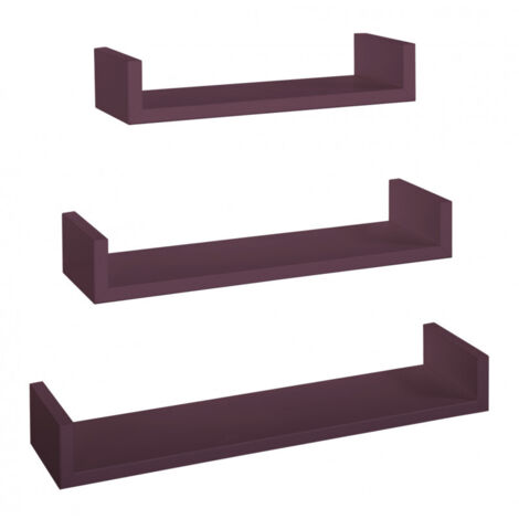 Set di 3 Mensole da Muro, Mensole Muro Design, Mensola da Parete, Viola Melanzana, 60x8 p15,5 cm, 50x8 p15,5 cm e 40x8 p15,5 cm - Calamita