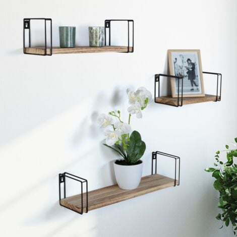 Set di 3 mensole da parete LILY, legno e metallo, design industriale