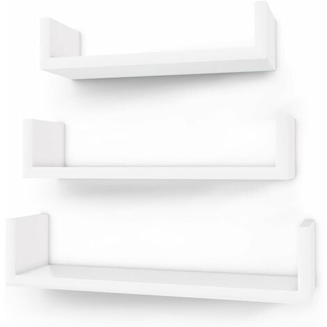 Set di 3 Mensole di Legno a Forma di U Portaoggetti Sospesi da Parete Decorativi MDF Bianco