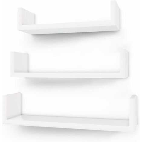 Set di 3 Mensole di Legno a Forma di U Portaoggetti Sospesi da Parete Decorativi MDF Bianco - Bianco