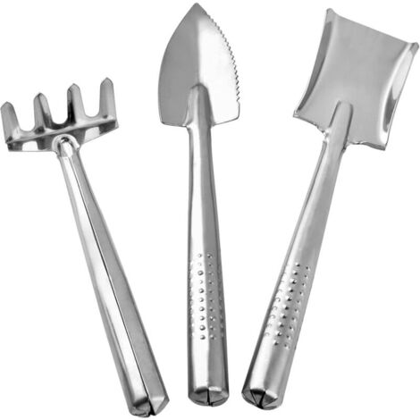 Set di 3 mini utensili in acciaio inossidabile per piante grasse: piccola pala e rastrello, set da giardino leggero, cazzuola