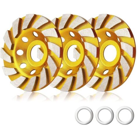 Set di 3 mole diamantate per smerigliatrice angolare, 4 pollici, 12 segmenti, per calcestruzzo.