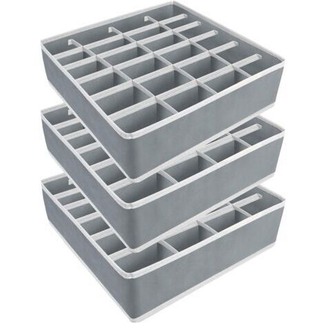 Set di 3 organizer per biancheria intima, con 24 scomparti pieghevoli per calze, slip, cinture e cravatte (grigio)