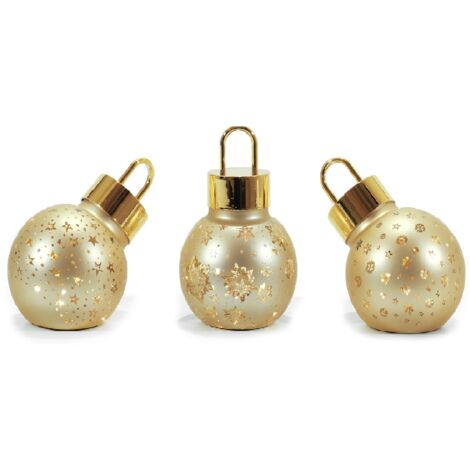 Set di 3 Palline di Natale in Vetro Soffiato con Luci Calde rosso oro verde Idea Regalo natalizia decorazione addobbo casa hotel ambienti eleganti - colorigenerali: ORO