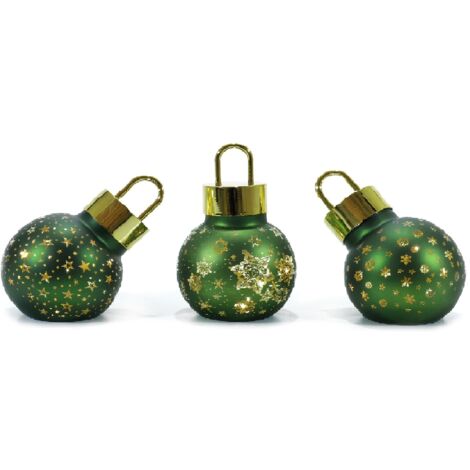 Set di 3 Palline di Natale in Vetro Soffiato con Luci Calde rosso oro verde  Idea Regalo natalizia decorazione addobbo casa hotel ambienti eleganti - colorigenerali: VERDE