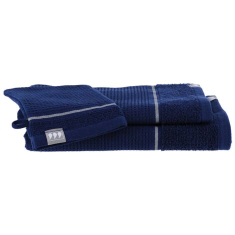 Set di 3 pezzi 100% cotone a nido d'ape 1 guanto 1 asciugamano 50x90 cm 1 asciugamano 70x130 cm - navy silver - Tendance