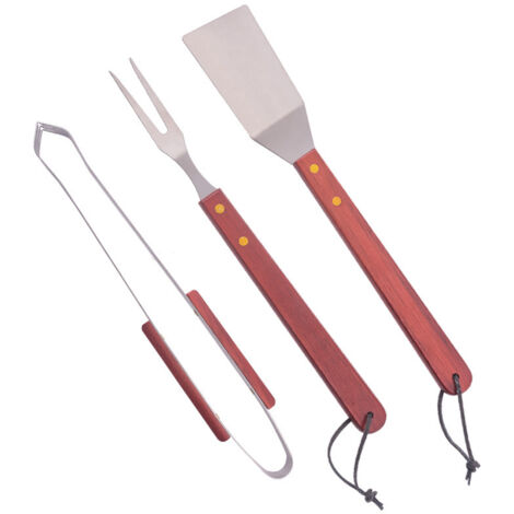 Set di 3 pezzi per barbecue, raschietto per barbecue in acciaio inossidabile da 3 pezzi, raschietto in metallo, rete metallica, utensili per barbecue in acciaio inossidabile, pinze in legno per estern
