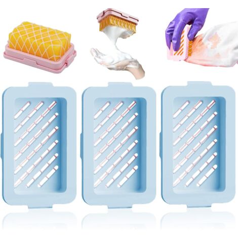 Set di 3 porta sapone in schiuma, porta sapone per bucato in rete ad alta elasticità, dispenser di sapone in schiuma, blu.