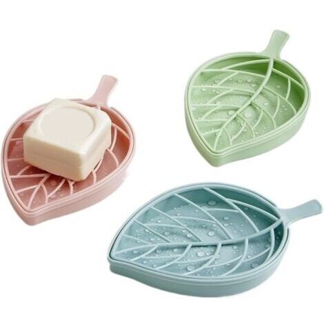 Set di 3 portasapone creativi a forma di foglia, con doppio foro di scarico, ideali per il bagno o la cucina.