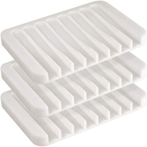 Set di 3 portasapone in silicone con drenaggio automatico, ideali per bagno, cucina o viaggio, colore bianco.