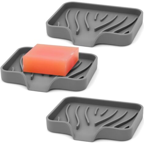 Set di 3 portasapone in silicone, facili da pulire e autopulenti, adatti per doccia, bagno, cucina e vasca da bagno. Mantengono il sapone asciutto e ne favoriscono la conservazione (grigio).