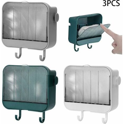 Set di 3 portasapone Portasapone con ganci Portasapone a parete per doccia a parete Vasca da bagno Lavello da cucina Nessuna perforazione Copertura antipolvere Dispenser di sapone a parete