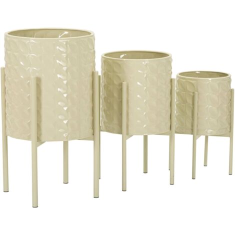 Set di 3 portavasi Buller, Complemento d'arredo, Articolo decorativo, Accessorio d'arredo, 36x36 h57 cm, Crema
