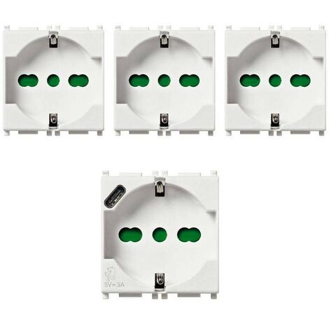 Set di 3 prese a 2P+T 16A e 1 presa 2P+T 16A USB C bianco Vimar 0K14210