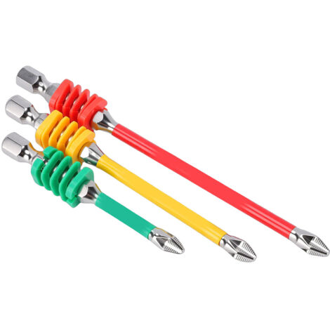 Set di 3 punte per cacciavite a molla PH2, gambo esagonale da 1/4 di pollice, impugnatura magnetica antiscivolo per viti manuali/elettriche