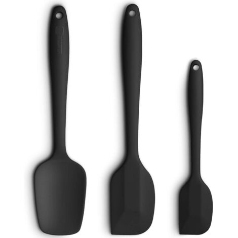 Set di 3 raschietti in silicone, dal design ergonomico e resistenti al calore, con lame in gomma antiaderente e anima in acciaio inossidabile, colore nero.